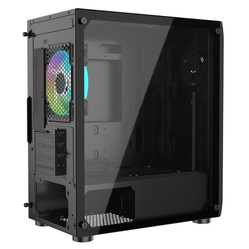 CiT Quake Gaming Case w/ Glass Side, Micro ATX, Infinity LED Front Strip, Rear ARGB Fan, LED Button, 280mm Radiator & 320mm GPU Support, Black-5