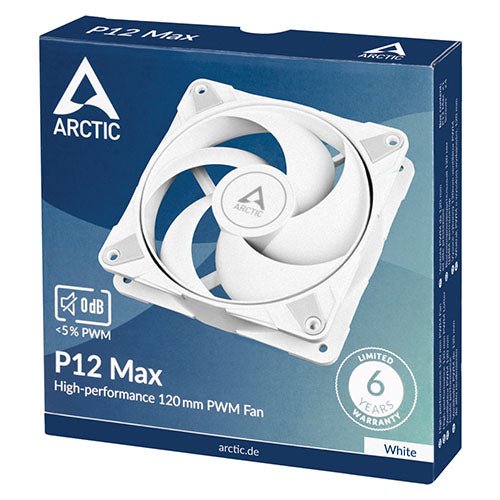 Arctic P12 Max High-Performance 12cm PWM Case Fan, Dual Ball Bearing, 200-3300 RPM, 0dB Mode, White - X-Case
