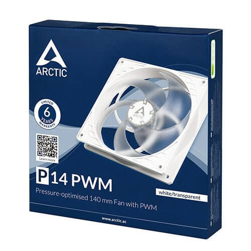 Arctic P14 14cm Pressure Optimised PWM Case Fan, White/Transparent, Fluid Dynamic, 200-1700 RPM - X-Case.co.uk Ltd