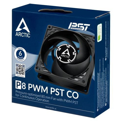 Arctic P8 8cm PWM PST CO Case Fan for Continuous Operation, Pressure-Optimised, Dual Ball Bearing, 200-3000 RPM, Black - X-Case.co.uk Ltd