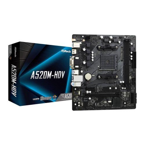 Asrock A520M-HDV, AMD A520, AM4, Micro ATX, 2 DDR4, VGA, DVI, HDMI, M.2 - X-Case.co.uk Ltd