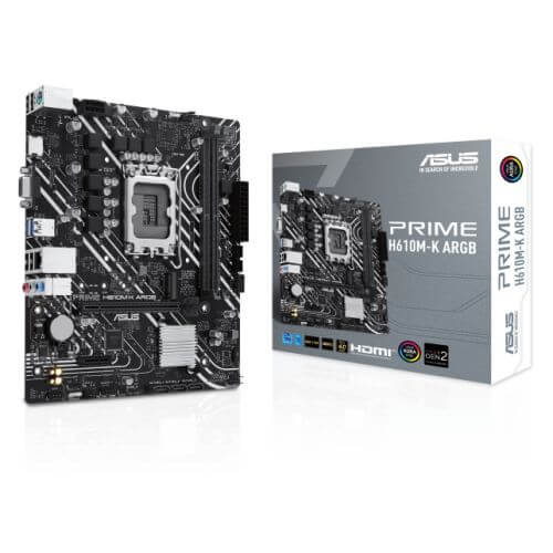 Asus PRIME H610M-K ARGB, Intel H610, 1700, Micro ATX, 2 DDR5, VGA, HDMI, PCIe4, 1x M.2 - X-Case.co.uk Ltd
