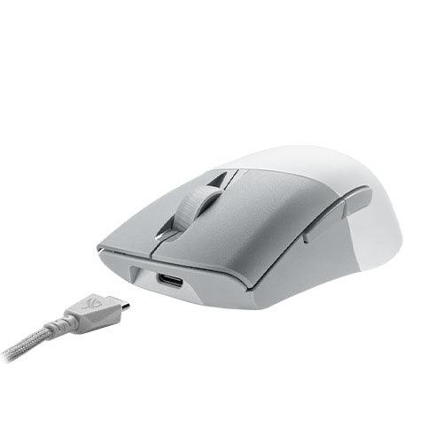 Asus ROG Keris AimPoint Wired/Wireless/Bluetooth Optical Gaming Mouse, 36000 DPI, Swappable Switches, RGB, Mouse Grip Tape, White - X-Case.co.uk Ltd