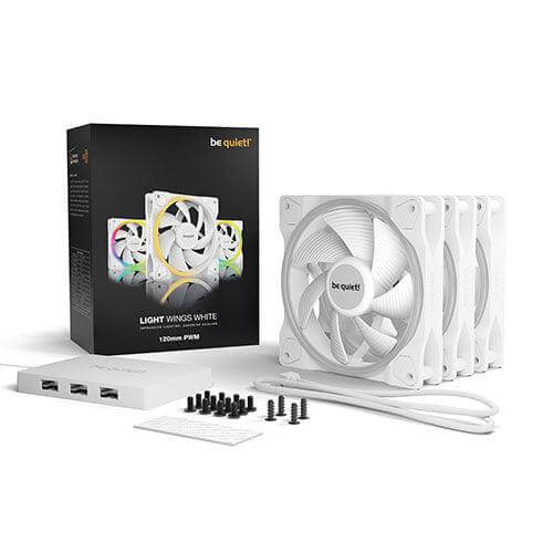 Be Quiet! (BL100) Light Wings 12cm PWM ARGB Case Fans x3, Rifle Bearing, 18 LEDs, Front & Rear Lighting, Up to 1700 RPM, ARGB Hub included, White - X-Case.co.uk Ltd