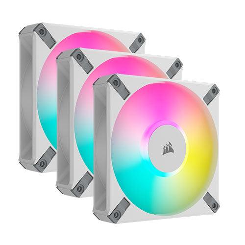 Corsair iCUE AF120 RGB ELITE 12cm PWM Case Fans x3, 8 ARGB LEDs, FDM Bearing, 550-2100 RPM, RGB Controller Included, White, 3 Pack - X-Case.co.uk Ltd