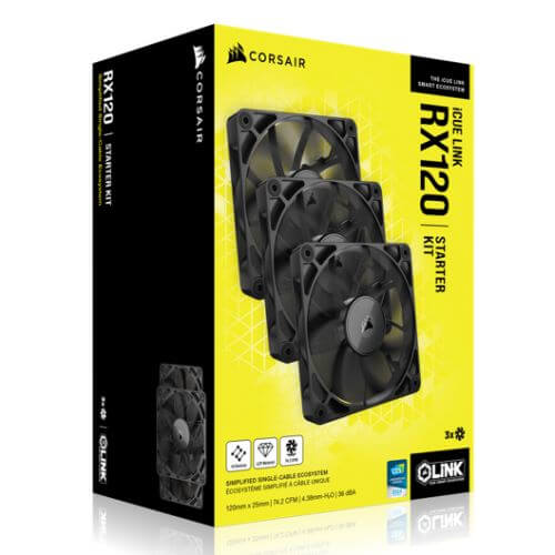 Corsair iCUE LINK RX120 12cm PWM Case Fans x3, Magnetic Dome Bearing, 2100 RPM, iCUE LINK Hub Included, Black - X-Case