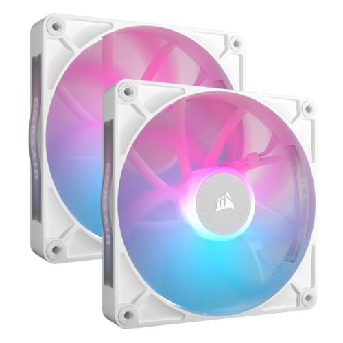 Corsair iCUE LINK RX140 RGB 14cm PWM Case Fans x2, 8 ARGB LEDs, Magnetic Dome Bearing, 1700 RPM, iCUE LINK Hub Included, White - X-Case