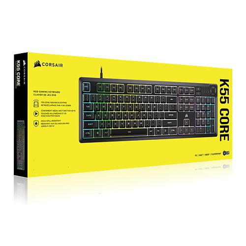 Corsair K55 CORE RGB Membrane Gaming Keyboard, USB, 10-Zone RGB, 12-Key Rollover, Dedicated Media Keys, 6 Macros - X-Case.co.uk Ltd