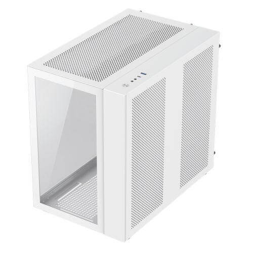 GameMax Infinity Gaming Case w/ Tempered Glass Side & Front, ATX, Dual Chamber, 6x Dual-Ring ARGB Fans inc., RF Remote Control, USB-C, Full White - X-Case.co.uk Ltd