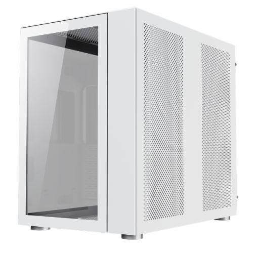 GameMax Infinity Gaming Case w/ Tempered Glass Side & Front, ATX, Dual Chamber, No Fans inc., Mesh Panels, USB-C, Full White - X-Case.co.uk Ltd