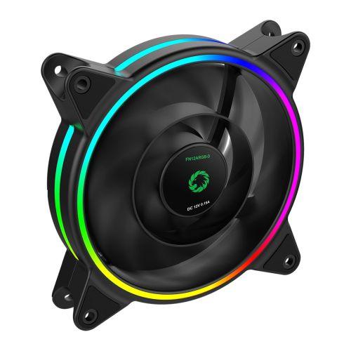 GameMax Razor 12cm PWM Rainbow ARGB Dual Ring Case Fan, Hydro Bearing, 24 LEDs, Anti-Vibration, 3-pin/Molex, Up to 1200 RPM - X-Case.co.uk Ltd