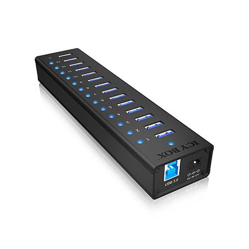 Icy Box External 13-Port USB 3.0 Hub, 13 x USB 3.0, 1x Charging Port, AC Power Adapater - X-Case.co.uk Ltd
