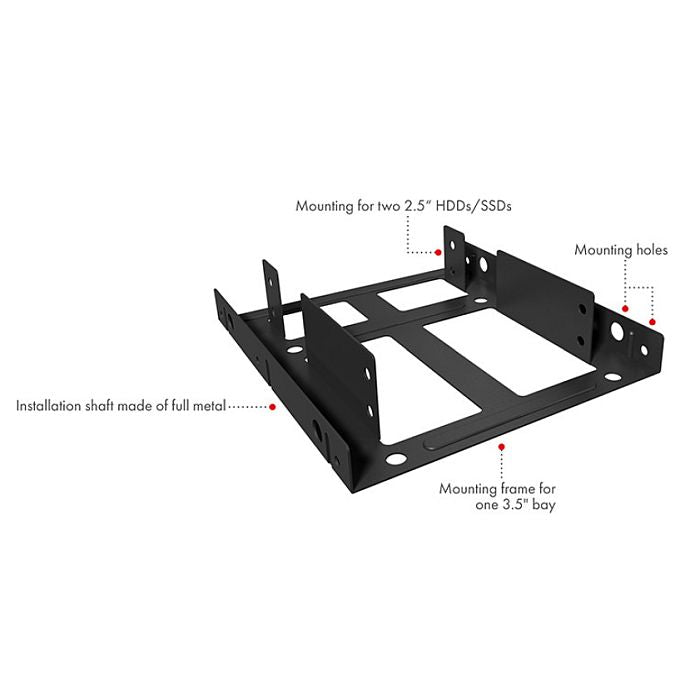 Icy Box (IB-AC643) Dual 2.5" Drive Mounting Kit, Frame to Fit 2x 2.5" SSD/HDD into a 3.5" Drive Bay - X-Case.co.uk Ltd
