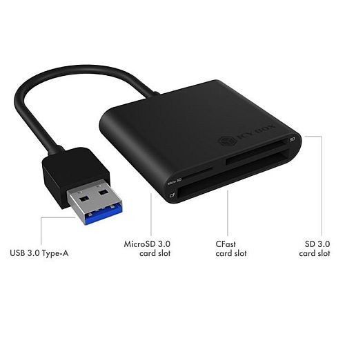 Icy Box (IB-CR301-U3) External 3-Port Reader, SD/microSD/CF Cards, USB Powered - X-Case.co.uk Ltd