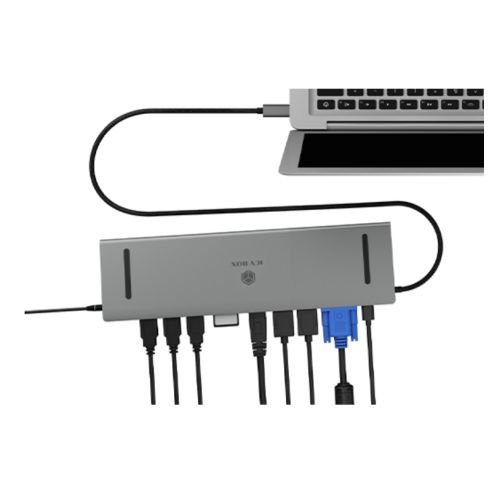 Icy Box (IB-DK2106-C) USB-C 11-in-1 Docking Station - 3x USB-A, 2x HDMI, VGA, RJ45, Card Reader, 3.5mm Jack, 1x USB-C 100W Charging - X-Case.co.uk Ltd