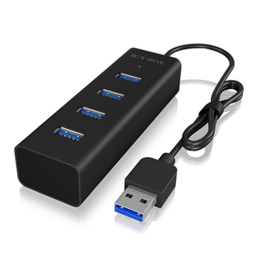 Icy Box (IB-HUB1409-U3) 4-Port USB-A Hub - USB-A Male, 4 x USB 3.0, LED Indicator, Aluminium, USB Powered - X-Case.co.uk Ltd