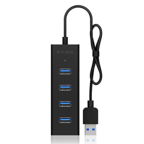 Icy Box (IB-HUB1409-U3) 4-Port USB-A Hub - USB-A Male, 4 x USB 3.0, LED Indicator, Aluminium, USB Powered - X-Case.co.uk Ltd