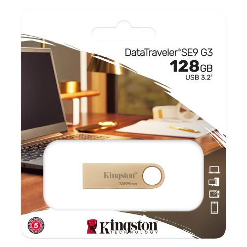 Kingston 128GB DataTraveler SE9 G3 Memory Pen, USB 3.2 Gen1 Type-A, Metal Gold Casing - X-Case.co.uk Ltd