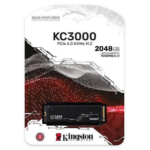 Kingston 2TB KC3000 M.2 NVMe SSD, M.2 2280, PCIe4, 3D TLC NAND, R/W 7000/7000 MB/s, 1M/1M IOPS, Aluminium Heatspreader - X-Case.co.uk Ltd