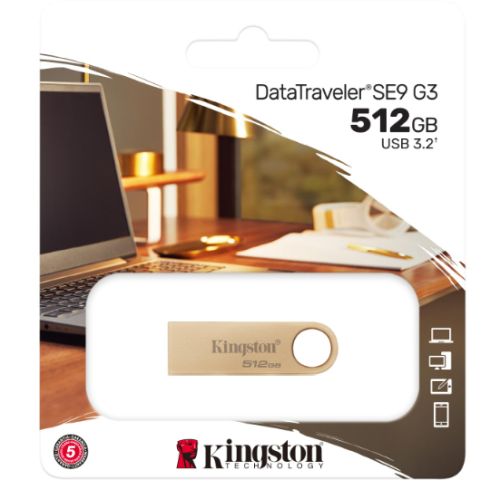 Kingston 512GB DataTraveler SE9 G3 Memory Pen, USB 3.2 Gen1 Type-A, Metal Gold Casing - X-Case.co.uk Ltd