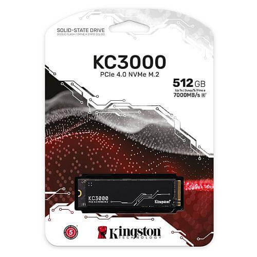 Kingston 512GB KC3000 M.2 NVMe SSD, M.2 2280, PCIe4, 3D TLC NAND, R/W 7000/3900 MB/s, 450K/900K IOPS, Aluminium Heatspreader - X-Case.co.uk Ltd