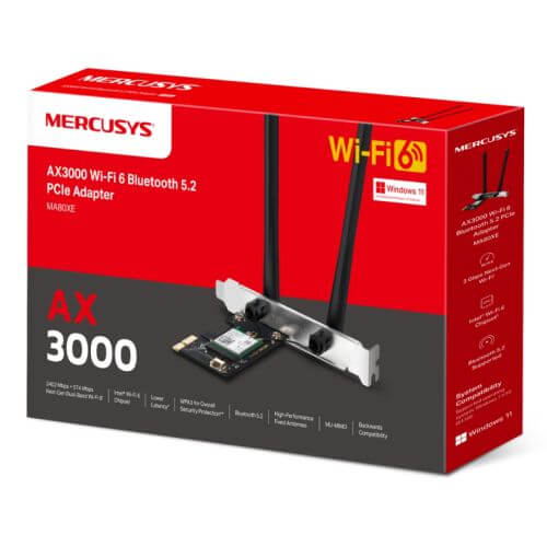 Mercusys (MA80XE) AX3000 Dual Band Wi-Fi 6 PCI Express Adapter, Bluetooth 5.2, WPA3 - X-Case.co.uk Ltd