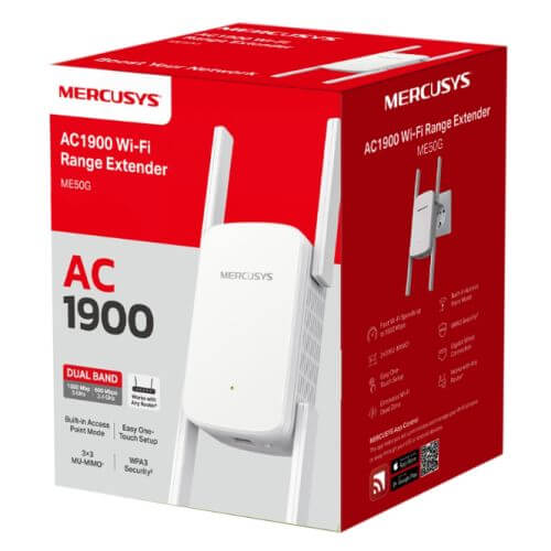 Mercusys (ME50G) AC1900 Dual Band Wall-Plug Wi-Fi Range Extender, Gigabit Port, 3x3 MU-MIMO, AP Mode - X-Case.co.uk Ltd