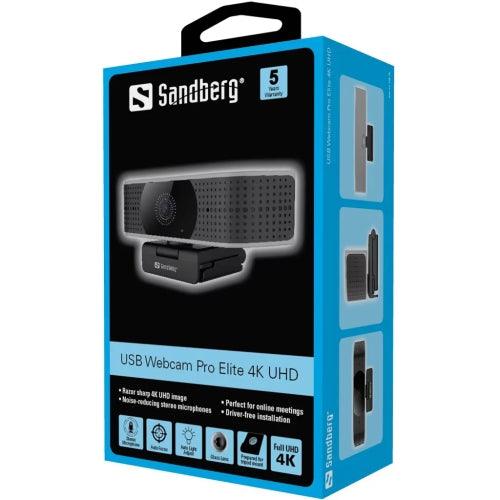 Sandberg Pro Elite 4K UHD Webcam with Noise-Reducing Stereo Mic, USB-A/USB-C, 8.3MP, 3840 x 2160, 60fps, Glass Lens, 78° Viewing Angle, 5 Year Warranty - X-Case.co.uk Ltd