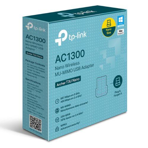 TP-LINK (Archer T3U Nano) AC1300 Wireless Dual Band Nano USB Adapter, MU-MIMO, USB2 - X-Case.co.uk Ltd