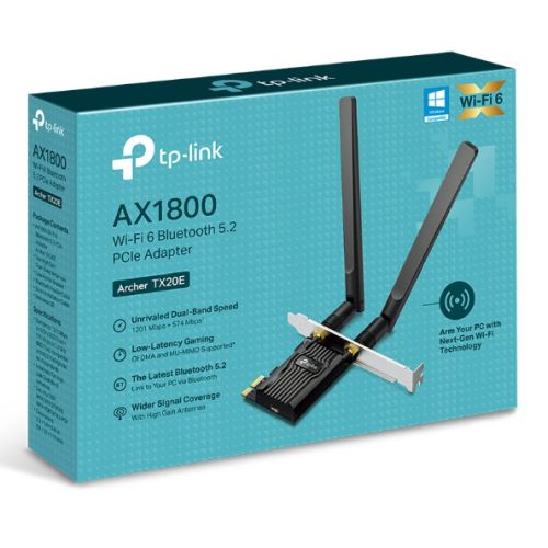 TP-LINK (Archer TX20E) AX1800 Dual Band Wi-Fi 6 PCIe Adapter, Bluetooth 5.2, High-Gain Antennas, WPA3 - X-Case.co.uk Ltd