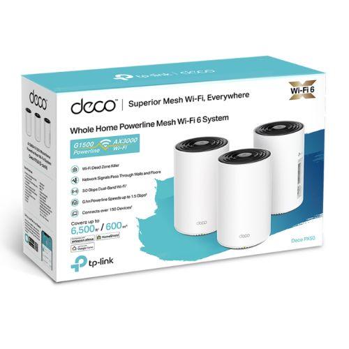 TP-LINK DECO PX50 + G1500 Dual Band Whole Home Powerline Mesh WiFi 6 Wireless System, 3 Pack, 3x LAN, OFDMA & MU-MIMO, 1.5Gbps Powerline - X-Case.co.uk Ltd