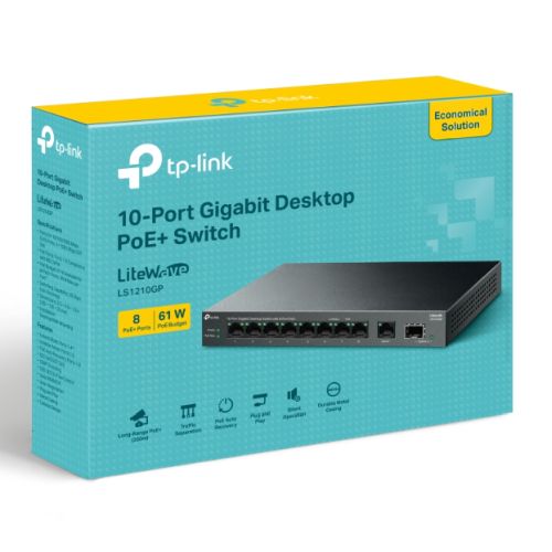 TP-LINK (LS1210GP) 10-Port Gigabit Desktop LiteWave Switch with 8-Port PoE+, GB SFP Port - X-Case.co.uk Ltd