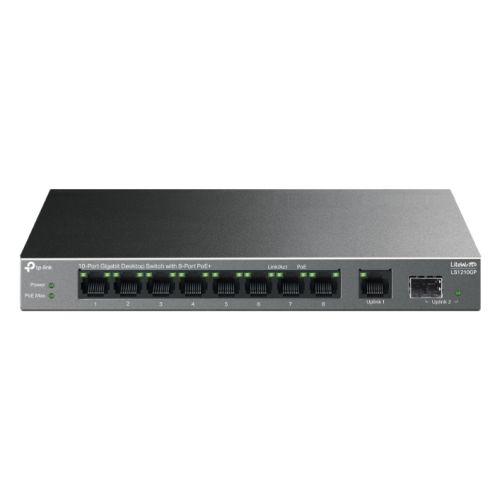 TP-LINK (LS1210GP) 10-Port Gigabit Desktop LiteWave Switch with 8-Port PoE+, GB SFP Port - X-Case.co.uk Ltd