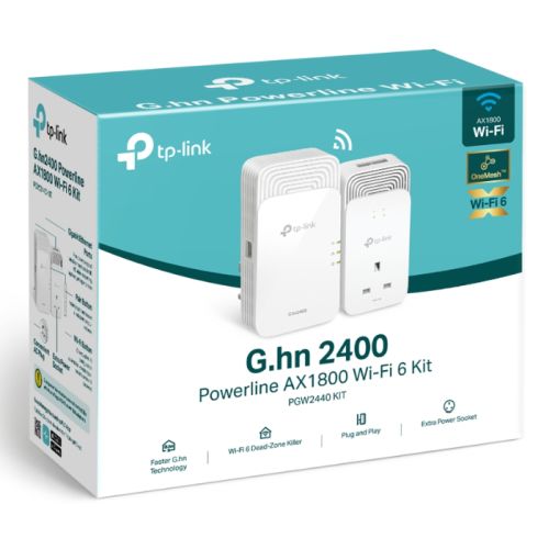 TP-LINK (PGW2440 KIT) G.hn2400 Powerline AX1800 Wi-Fi 6 Adapter Kit, AC Pass Through, GB LAN, EasyMesh-Compatible - X-Case.co.uk Ltd