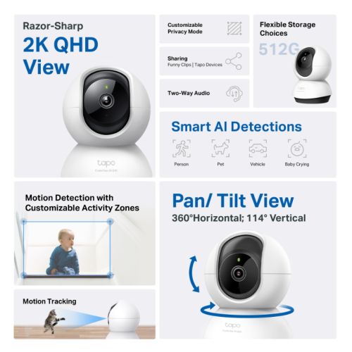 TP-LINK (TAPO C220) Pan/Tilt AI Home Security Wi-Fi Camera, 2K 4MP QHD, 360°, Night Vision, Smart AI Detection, Alarms, Two-Way Audio - X-Case.co.uk Ltd