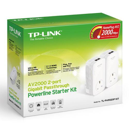TP-LINK (TL-PA9020P KIT) AV2000 GB Powerline Adapter Kit, AC Pass Through, 2 Ports - X-Case.co.uk Ltd