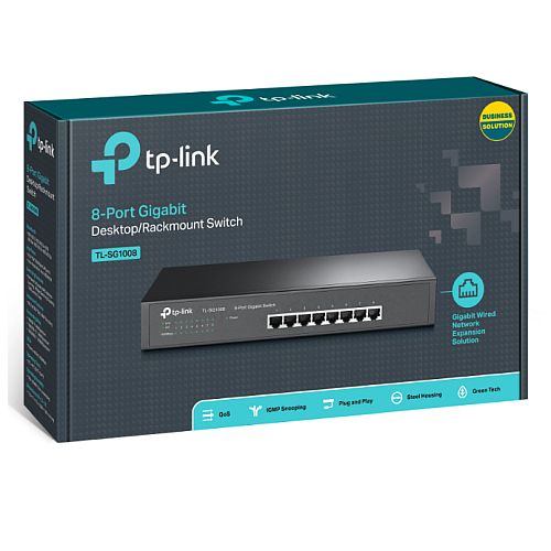 TP-LINK (TL-SG1008) 8-Port Gigabit Unmanaged Desktop/Rackmount Switch, Steel Case - X-Case.co.uk Ltd