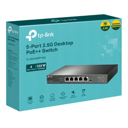 TP-LINK (TL-SG105PP-M2) 5-Port 2.5G Desktop Switch with 4-Port PoE++ - X-Case.co.uk Ltd