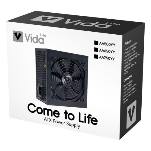 Vida Lite 650W ATX PSU, Fluid Dynamic Ultra-Quiet Fan, PCIe, Flat Black Cables, Power Lead Not Included - X-Case.co.uk Ltd