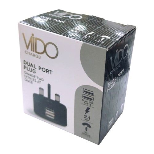 Vido Dual USB-A Wall Plug Charger, 2x USB-A, UK Plug, 2.1A, Fast Charge - X-Case.co.uk Ltd